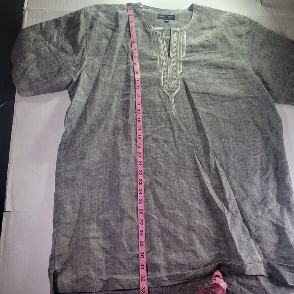 Umberto Valati Uomo Italia Women Gray Embroidered Linen Tunic Shirt Size XXL - Picture 8 of 10